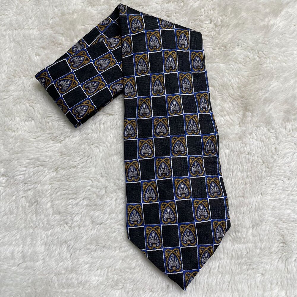 GIVENCHY Men's Black Blue 100% Silk Checkered Print Tie One Size